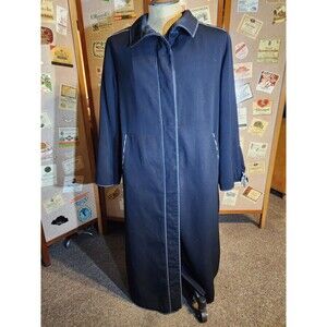Hana K Black Long Trench Coat with Removable Liner Tassels Accent Vintage Sz L
